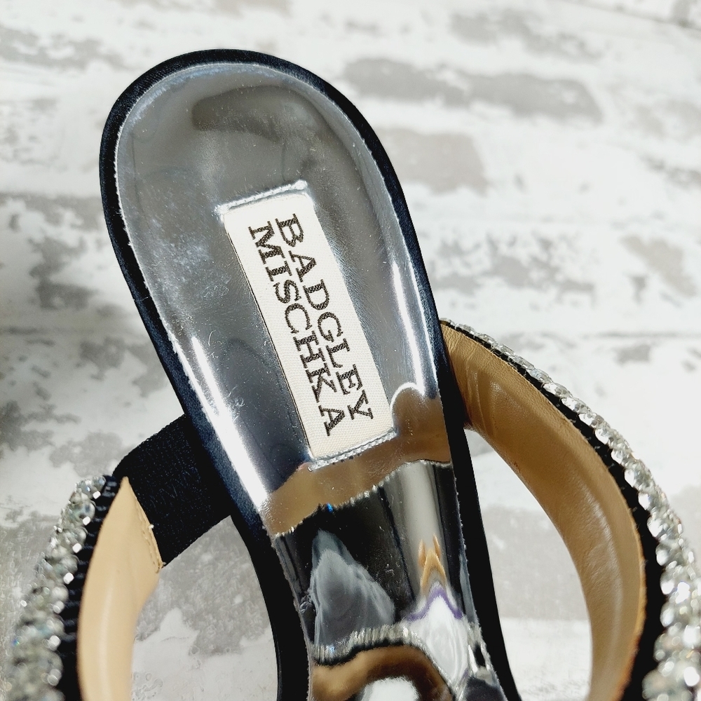 NEW Badgley Mischka Sade Black Rhinestone Heeled Summer Sandals B526 - Picture 8 of 10